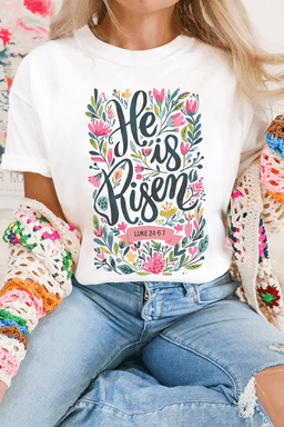 image-White He Is Risen Floral Printed T Shirt