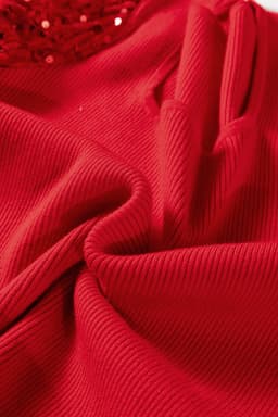 image-Fiery Red Sequin Sleeve Holiday Sweater - Square Neck