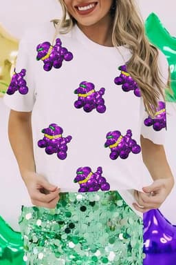 image-White Sequin Balloon Puppy Graphic Mardi Gras Tee