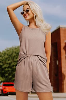 image-Smoke Gray Corded Sleeveless Top and Shorts Set