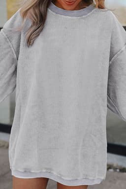 image-Strawberry Pink Ribbed Corded Oversized Sweatshirt