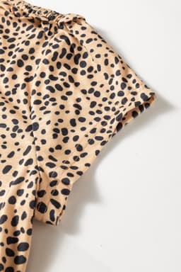 image-Apricot Cheeath Print Frilled V Neck Shirred Detail Short Sleeve Blouse