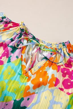 image-Leopard Flutter Sleeve V Neck Crinkled Blouse - Multicolour