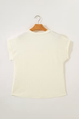 image-Beige Twisted Knit V Neck T Shirt