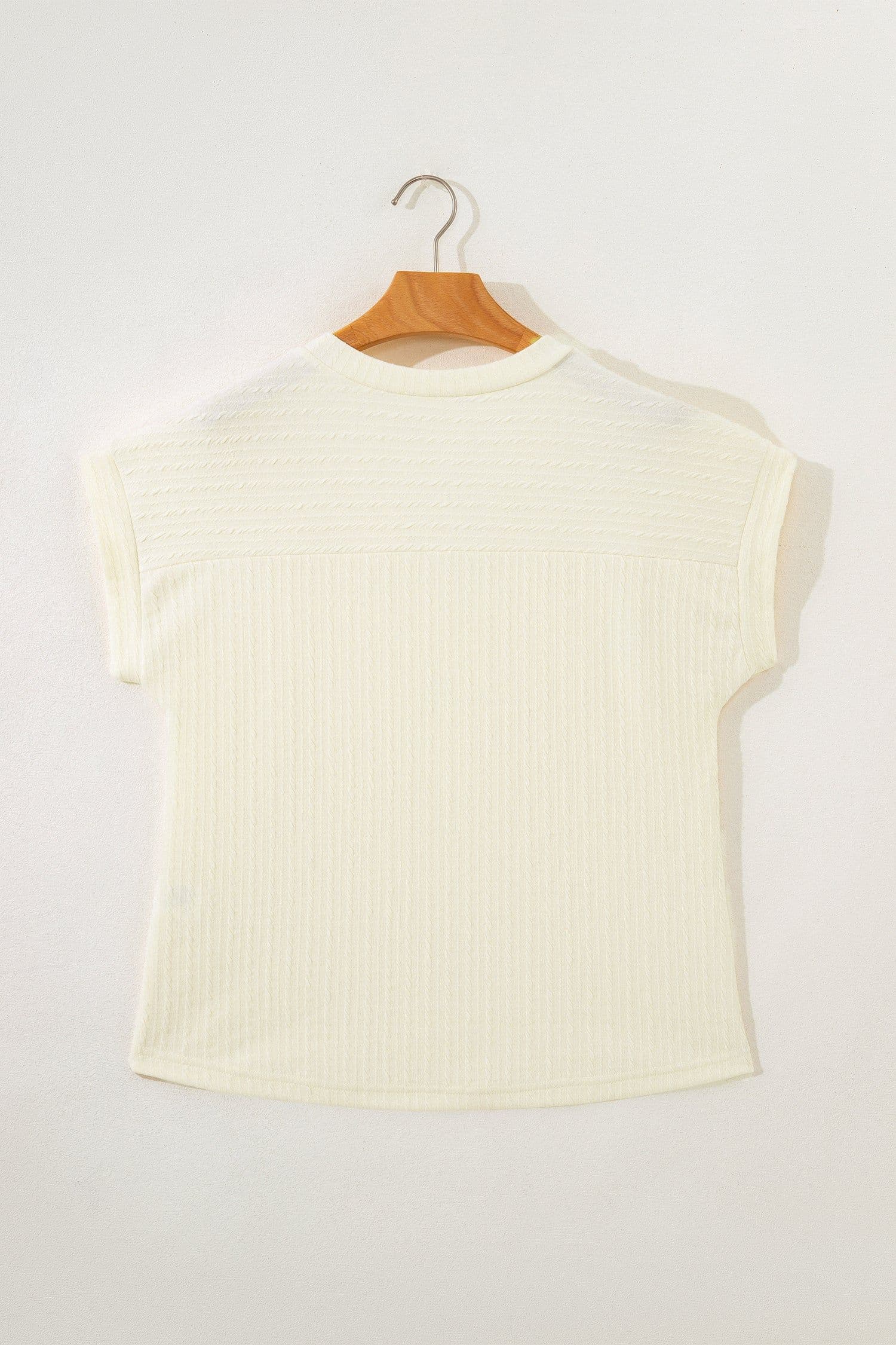 image-Beige Twisted Knit V Neck T Shirt
