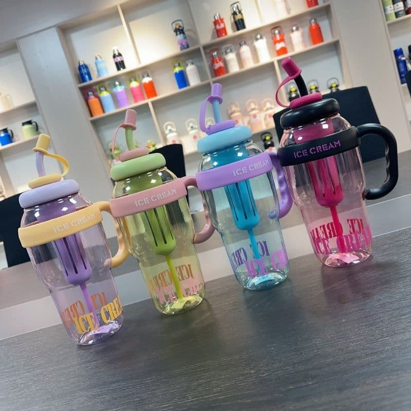 image-Plastic Water Bottle With Straw Cartoon Cup Drinking Cup Portable Water Bottle 1200ml Kitchen Gadgets