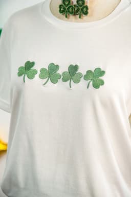 image-White Clover Embroidered St Patricks Day Tee