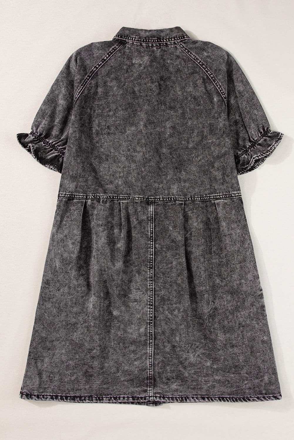 image-Beau Blue Mineral Wash Ruffled Denim Dress