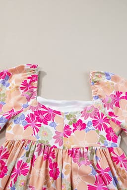 image-Pink Summer Floral Puff Sleeve Babydoll Dress