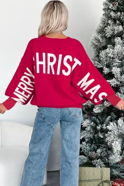 image-Blackish Green HO HO HO MERRY CHRISTMAS Drop Shoulder Loose Sweater