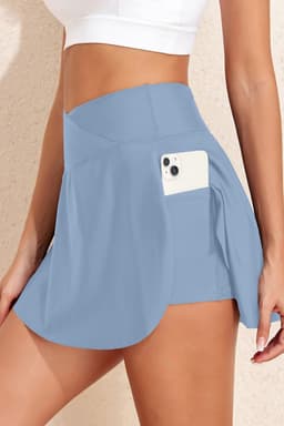 image-Black Swim Skort High Waist Crossover Pockets