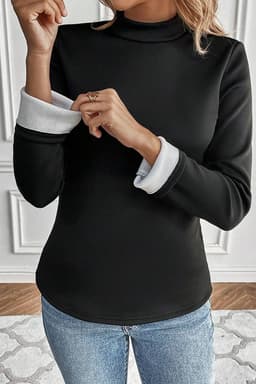 image-Mock Neck Thermal Long Sleeve Tee - Black, Sizes S-XL