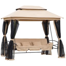 image-Outdoor 2-in-1 Convertible Swing Chair Bed 3 Seater Porch w/Nettings