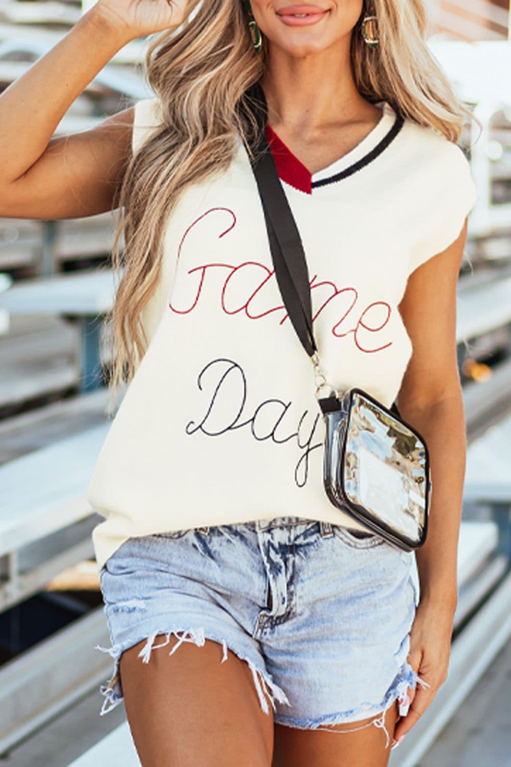 image-Vintage Game Day Sweater Vest - White