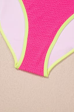 image-Rose Red Color Block High Waisted Bikini Set