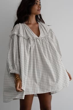image-Chic White Stripe Frilled Babydoll Dress - V Neck, Lightweight Sleeves