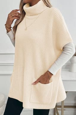 image-Jet Stream Knit Turtleneck Tunic Short Sleeve