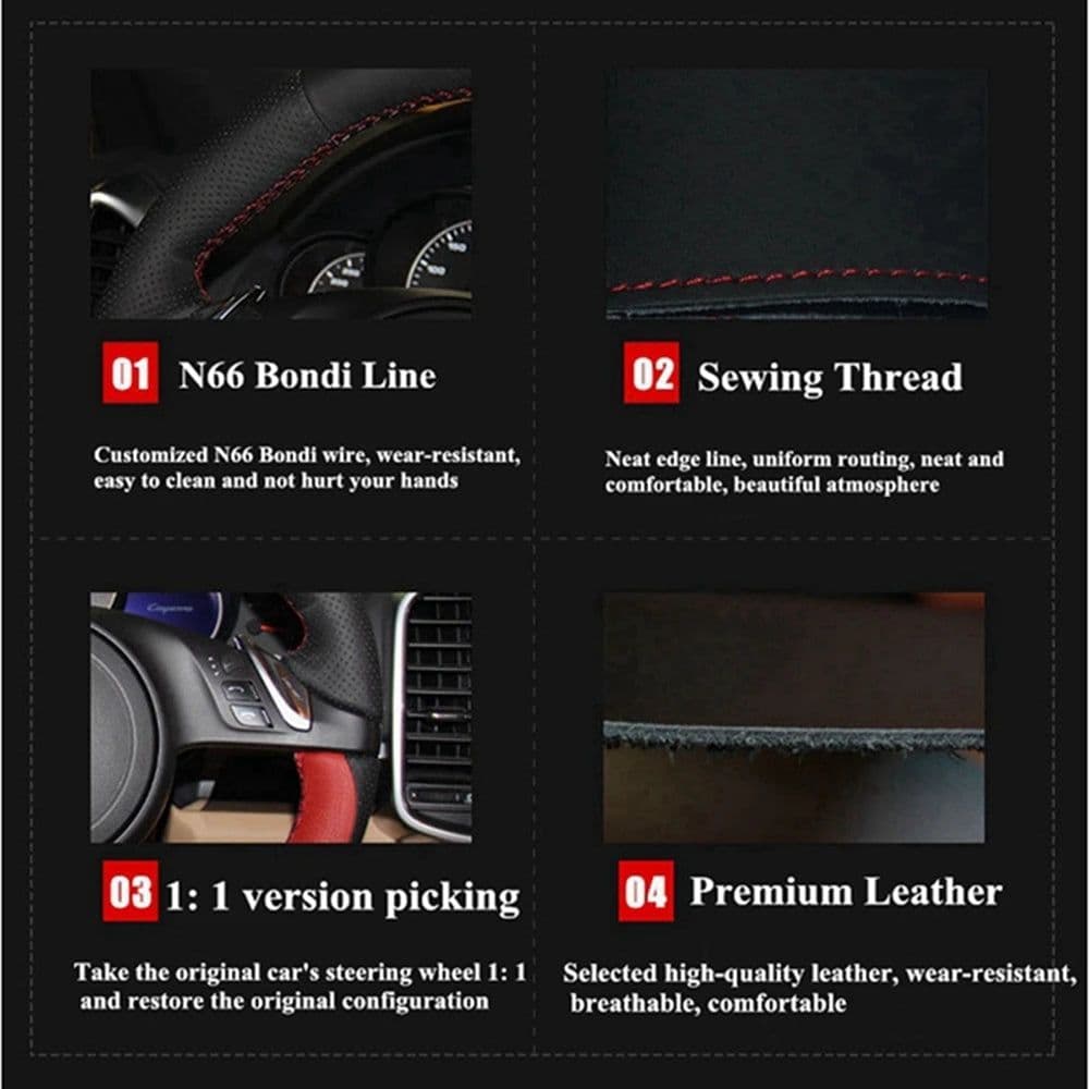 image-Custom Anti-Slip Microfiber Leather Car Steering Wheel Cover For Ford F-150 F-250 F-350 F-450 F-550 F-600 F-650 F-750 2015-2021