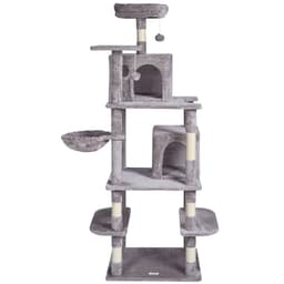 image-VEVOR Cat Tree for Indoor Cats, 68.5" Cat Tower with 2 Cat Condos, Sisal Scratching Post, Hammock, Top Perch, Jumping Platforms, Large Cat Furniture Activity Center with Hang Ball, Light Grey