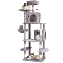 image-VEVOR Cat Tree for Indoor Cats, 68.5" Cat Tower with 2 Cat Condos, Sisal Scratching Post, Hammock, Top Perch, Jumping Platforms, Large Cat Furniture Activity Center with Hang Ball, Light Grey