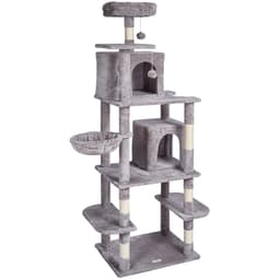 image-VEVOR Cat Tree for Indoor Cats, 68.5" Cat Tower with 2 Cat Condos, Sisal Scratching Post, Hammock, Top Perch, Jumping Platforms, Large Cat Furniture Activity Center with Hang Ball, Light Grey