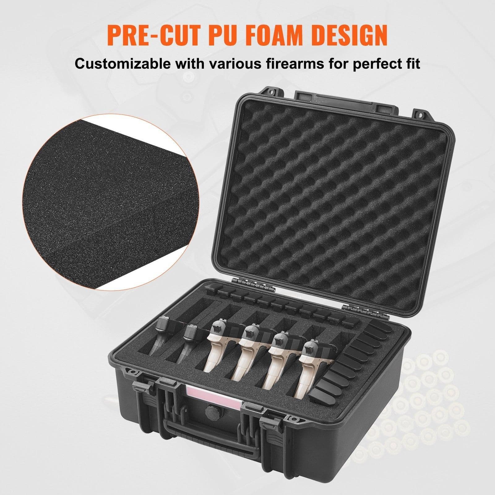 image-VEVOR Hard Pistol Cases with Pre-cut PU Foam Lockable Pistol Case for 6 Pistol