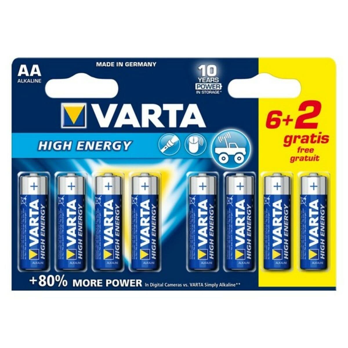 image-Alkaline Battery Varta LR6 AA 1,5V High Energy (8 pcs)