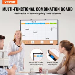 image-VEVOR 36"x 24" Monthly Calendar Whiteboard & Cork Board Combo with Aluminum Frame Bulletin Board