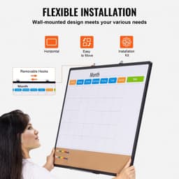 image-VEVOR 36"x 24" Monthly Calendar Whiteboard & Cork Board Combo with Aluminum Frame Bulletin Board