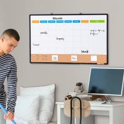 image-VEVOR 36"x 24" Monthly Calendar Whiteboard & Cork Board Combo with Aluminum Frame Bulletin Board