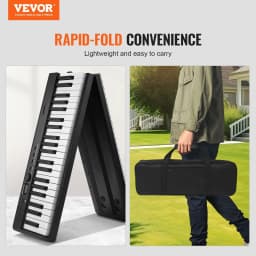 image-VEVOR 88 Key Folding Keyboard Piano, Bluetooth & MIDI, Portable Electronic Digital Foldable Piano with Sustain Pedal Bag Touch Sensitive Keys Headphones, Rechargeable for Beginners Teens Adults, Black