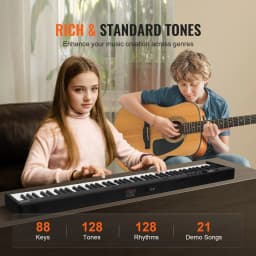 image-VEVOR 88 Key Folding Keyboard Piano, Bluetooth & MIDI, Portable Electronic Digital Foldable Piano with Sustain Pedal Bag Touch Sensitive Keys Headphones, Rechargeable for Beginners Teens Adults, Black
