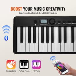 image-VEVOR 88 Key Folding Keyboard Piano, Bluetooth & MIDI, Portable Electronic Digital Foldable Piano with Sustain Pedal Bag Touch Sensitive Keys Headphones, Rechargeable for Beginners Teens Adults, Black