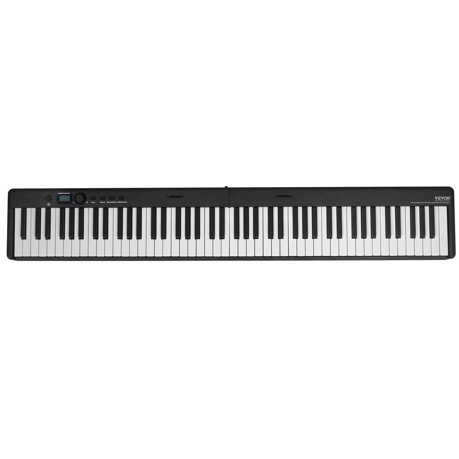 image-VEVOR 88 Key Folding Keyboard Piano, Bluetooth & MIDI, Portable Electronic Digital Foldable Piano with Sustain Pedal Bag Touch Sensitive Keys Headphones, Rechargeable for Beginners Teens Adults, Black