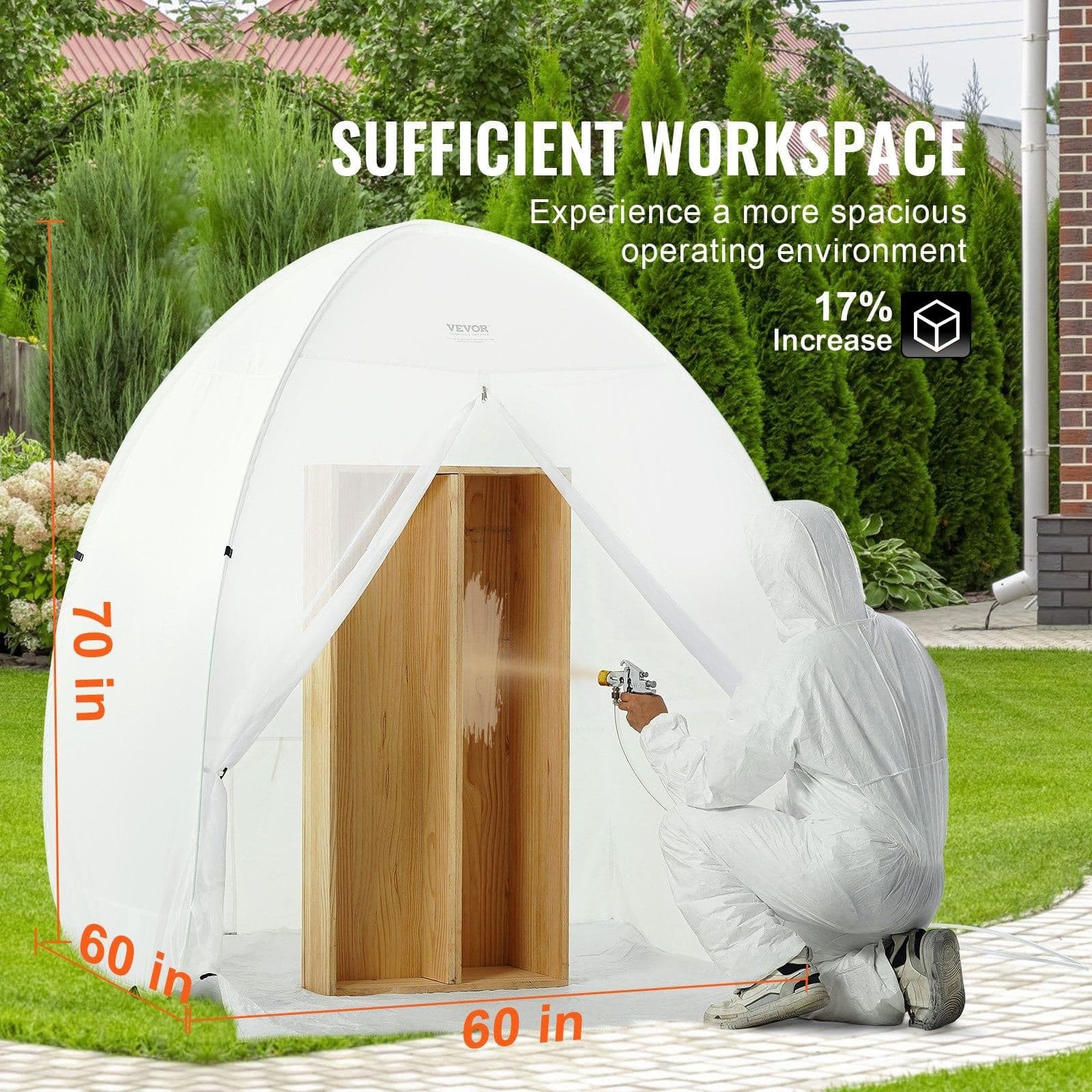 image-VEVOR Spray Paint Shelter, 60 x 60 x 70 in Pop-Up Portable Spray Paint Tent with Built-In Floor, Exhaust Window and Storage Bag, Foldable Paint Booth for Furniture, DIY Hobby Tool Painting Station