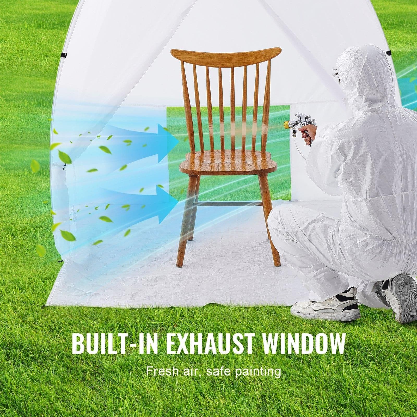 image-VEVOR Spray Paint Shelter, 60 x 60 x 70 in Pop-Up Portable Spray Paint Tent with Built-In Floor, Exhaust Window and Storage Bag, Foldable Paint Booth for Furniture, DIY Hobby Tool Painting Station