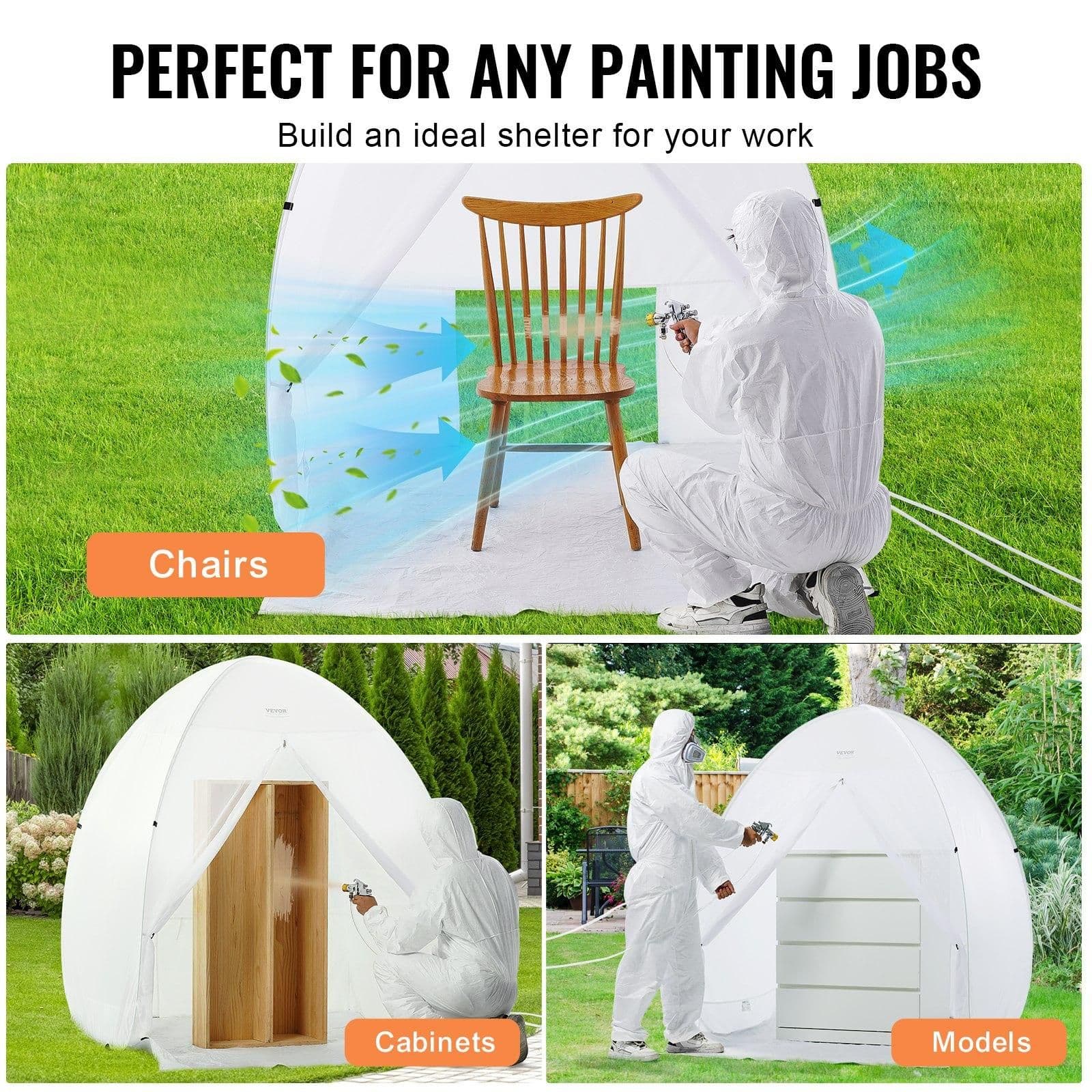 image-VEVOR Spray Paint Shelter, 60 x 60 x 70 in Pop-Up Portable Spray Paint Tent with Built-In Floor, Exhaust Window and Storage Bag, Foldable Paint Booth for Furniture, DIY Hobby Tool Painting Station