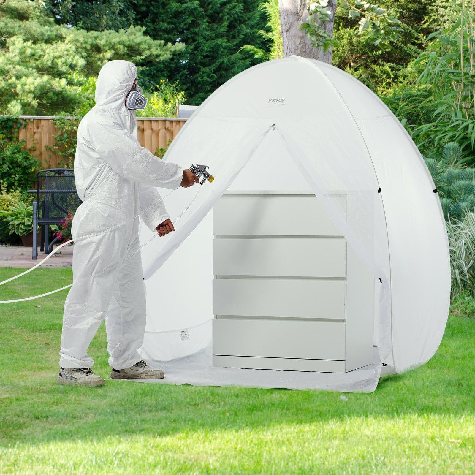 image-VEVOR Spray Paint Shelter, 60 x 60 x 70 in Pop-Up Portable Spray Paint Tent with Built-In Floor, Exhaust Window and Storage Bag, Foldable Paint Booth for Furniture, DIY Hobby Tool Painting Station