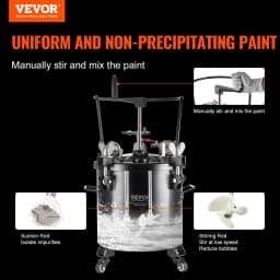 image-VEVOR Spray Paint Pressure Pot, 20L/5gal Pressure Pot Tank, 70 psi Adjustale Pressure, Steel Pressure Pot Paint Tank with Casters and Leak Repair Sealant, for Home Decor and Industry Painting