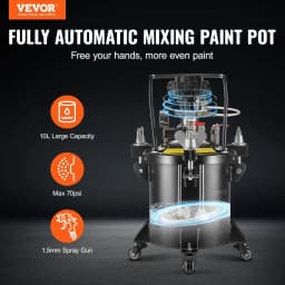 image-VEVOR Spray Paint Pressure Pot, 10 L/2.5 gal Fully Automatic Stirring Pressure Pot Tank, 70 psi Adjustale Pressure, Pressure Pot Paint Tank with Spray Gun and Hoses, for Home Decor Industry Painting