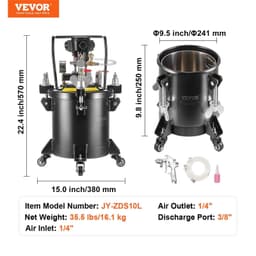 image-VEVOR Spray Paint Pressure Pot, 10 L/2.5 gal Fully Automatic Stirring Pressure Pot Tank, 70 psi Adjustale Pressure, Pressure Pot Paint Tank with Spray Gun and Hoses, for Home Decor Industry Painting