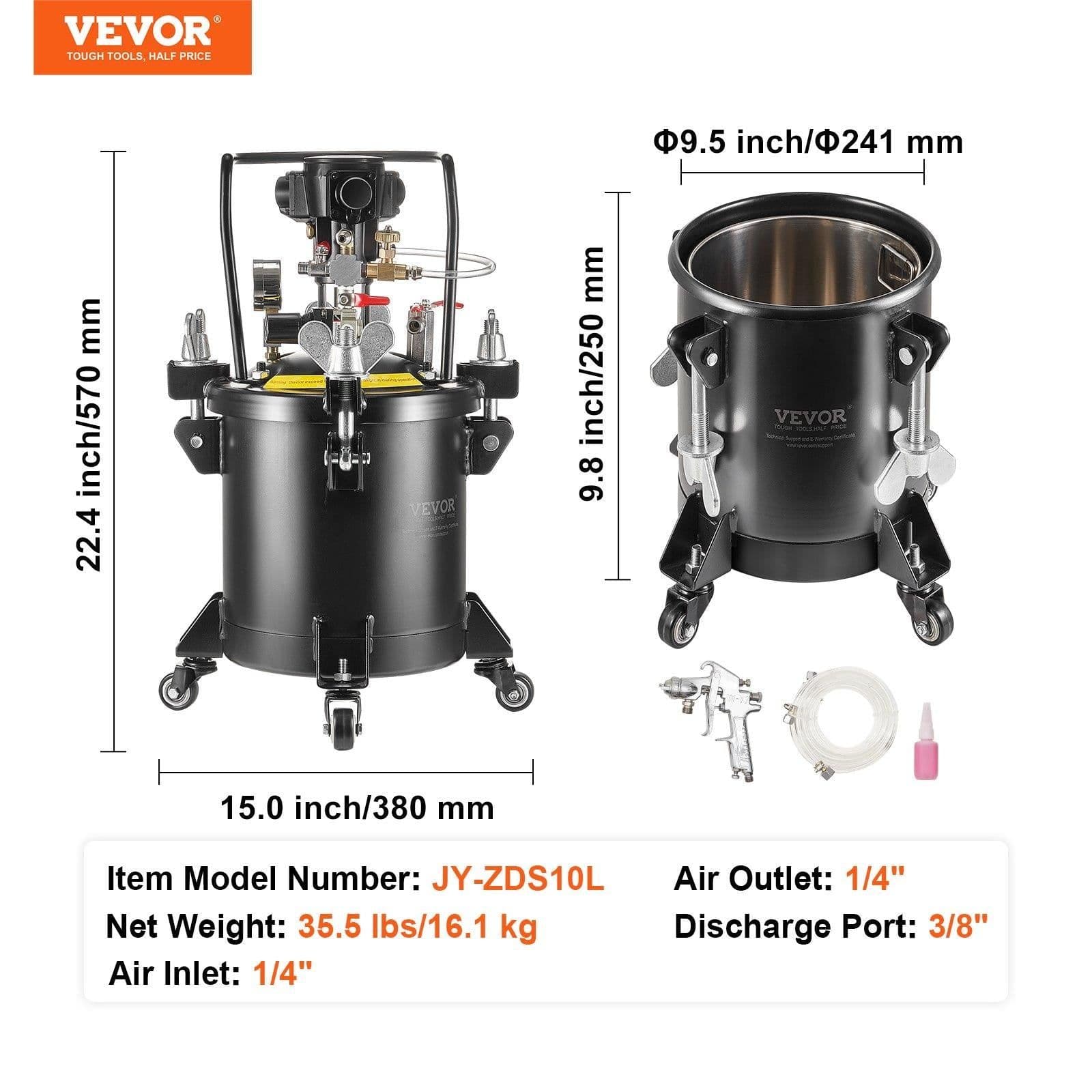 image-VEVOR Spray Paint Pressure Pot, 10 L/2.5 gal Fully Automatic Stirring Pressure Pot Tank, 70 psi Adjustale Pressure, Pressure Pot Paint Tank with Spray Gun and Hoses, for Home Decor Industry Painting