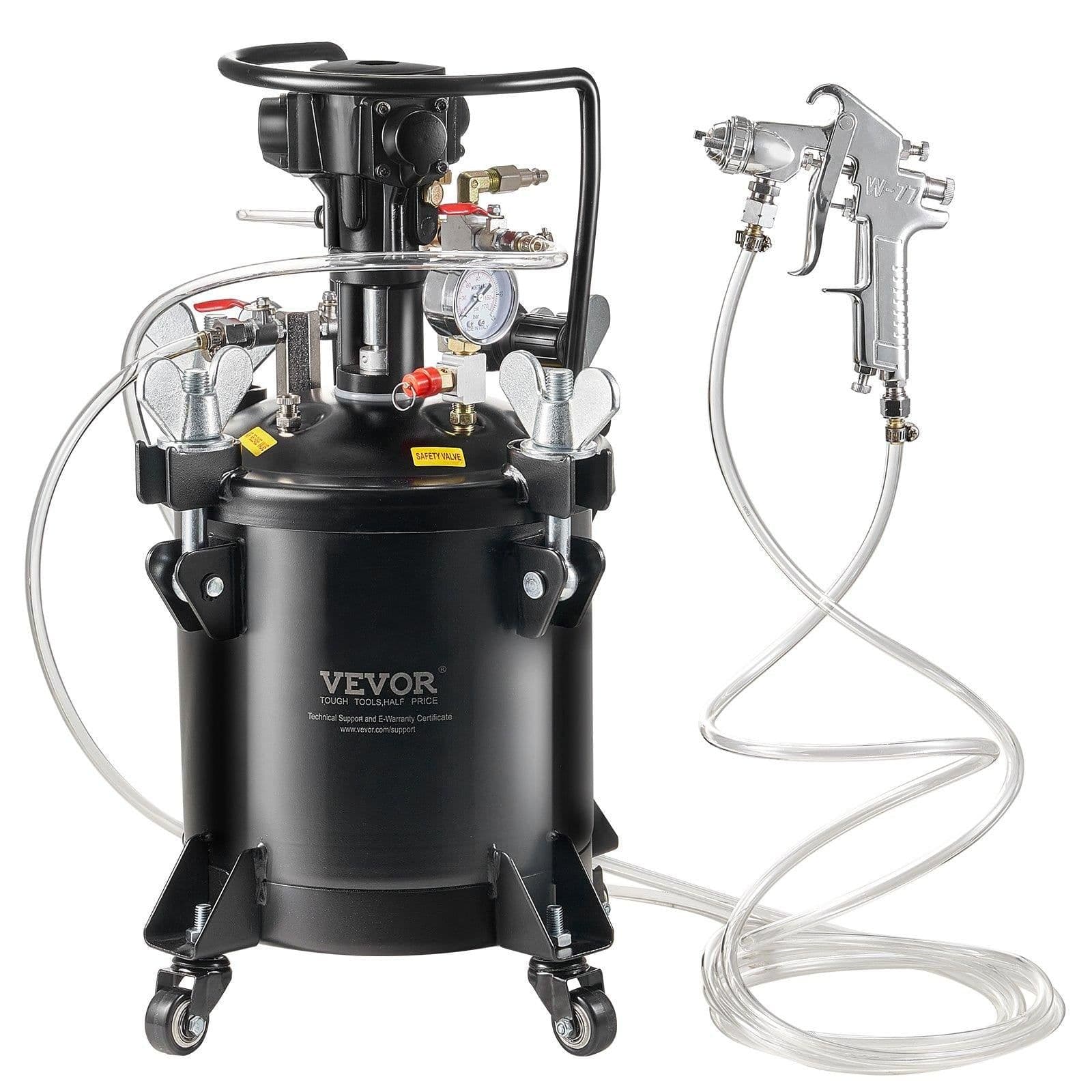 image-VEVOR Spray Paint Pressure Pot, 10 L/2.5 gal Fully Automatic Stirring Pressure Pot Tank, 70 psi Adjustale Pressure, Pressure Pot Paint Tank with Spray Gun and Hoses, for Home Decor Industry Painting