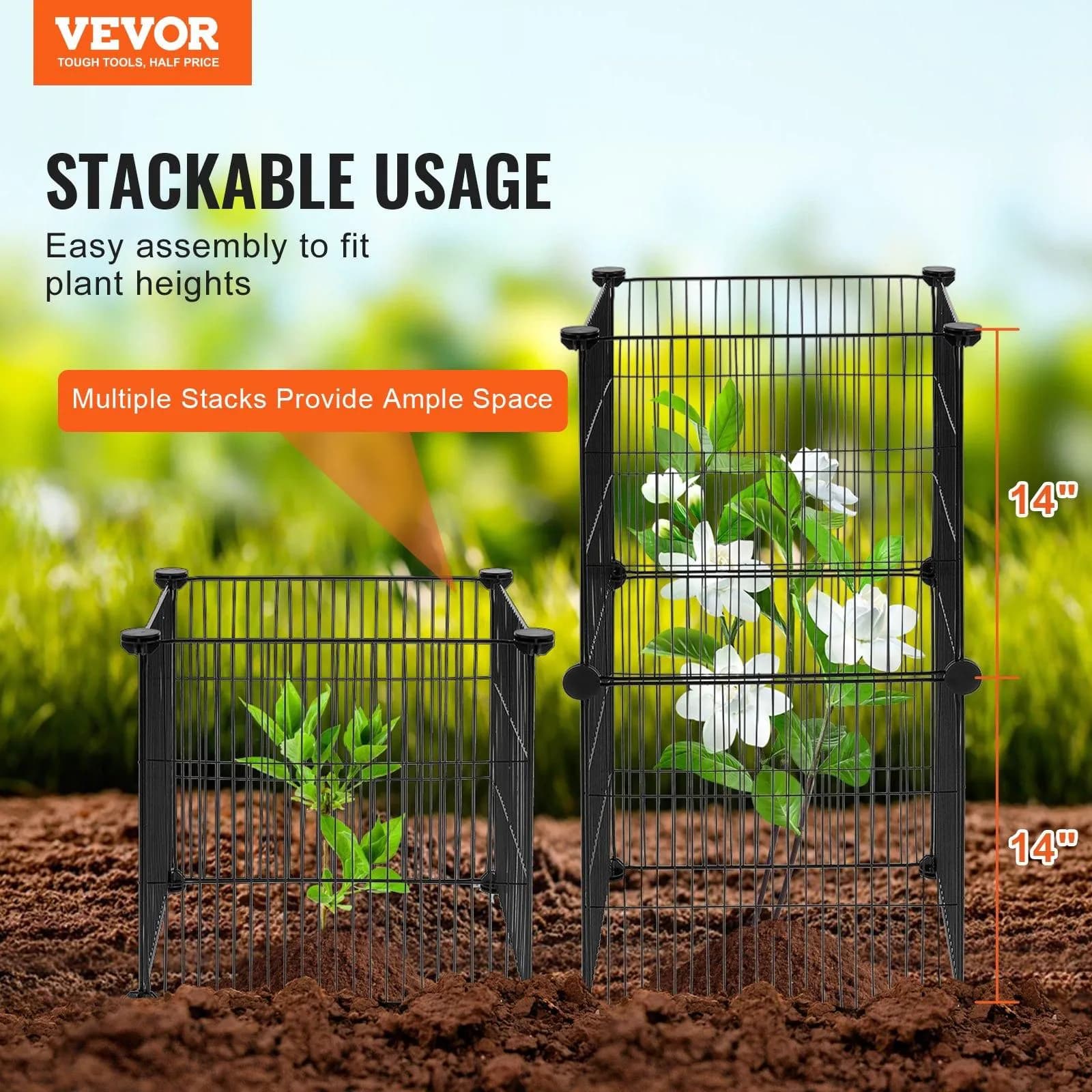image-VEVOR 5 Pack Plant Protector from Animals, 15.35'' x 15.35'' Chicken Wire Plant Protector, Plant Cages for Outdoor Plants, Flowers & Vegetables, Keeps Bunny Chicken Squirrels Out, 20pcs Metal Mesh