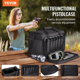 image-VEVOR Range Bag for 3 Pistols Tactical Gun Range Bag Single Shoulder Strip Black