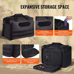 image-VEVOR Range Bag for 3 Pistols Tactical Gun Range Bag Single Shoulder Strip Black
