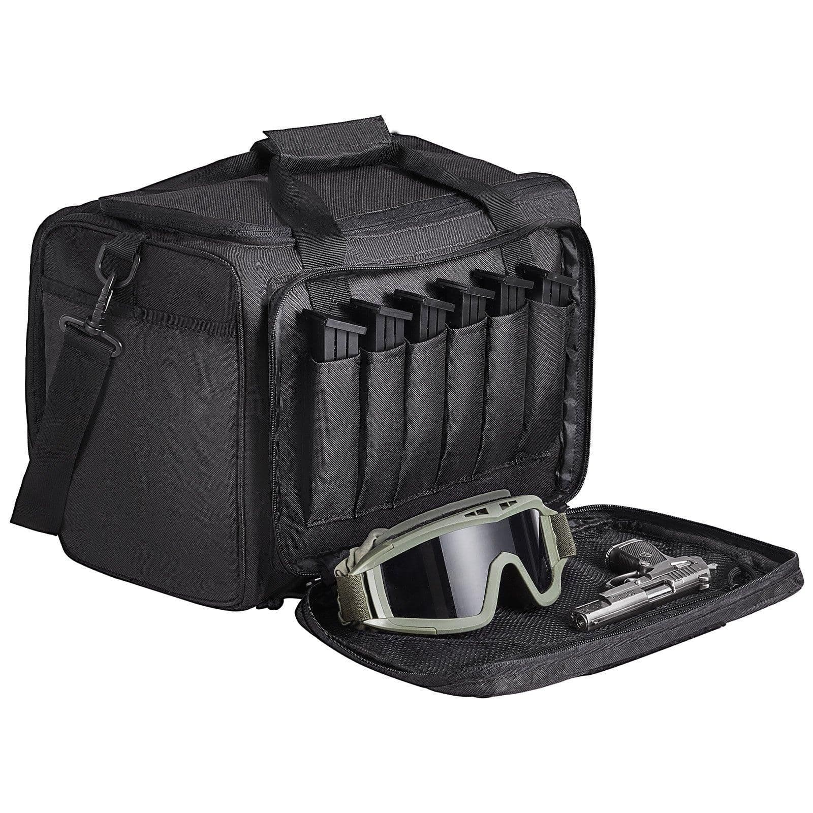 image-VEVOR Range Bag for 3 Pistols Tactical Gun Range Bag Single Shoulder Strip Black
