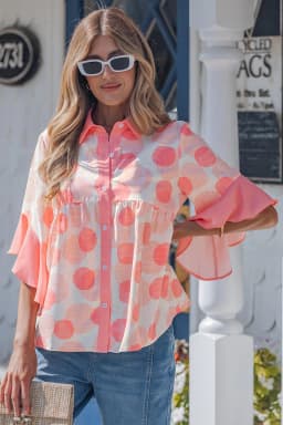 image-Angelica Babydoll Shirt - Polka Dot Short Sleeve