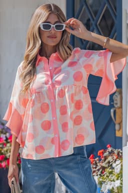 image-Angelica Babydoll Shirt - Polka Dot Short Sleeve