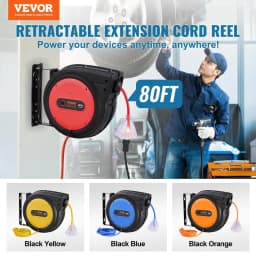 image-VEVOR Retractable Extension Cord Reel - 80 ft 12AWG Heavy Duty